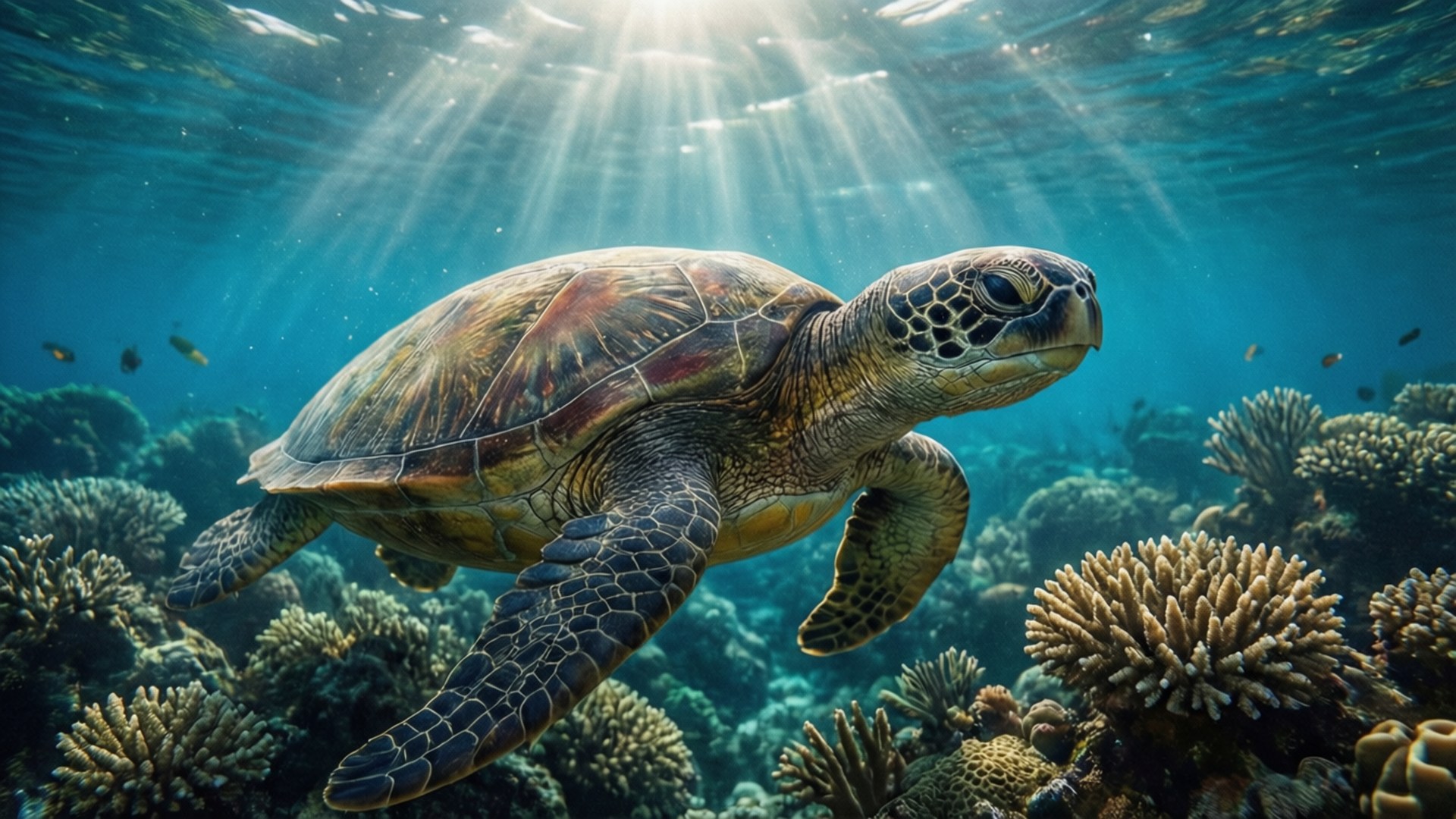 Sea Turtle Coral Reef by Wallpapers.art Studio