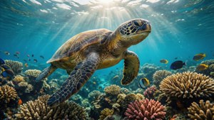 Sea Turtle over Coral