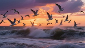 Seagulls at Sunset