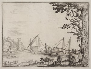Seaport with Anchored Vessels