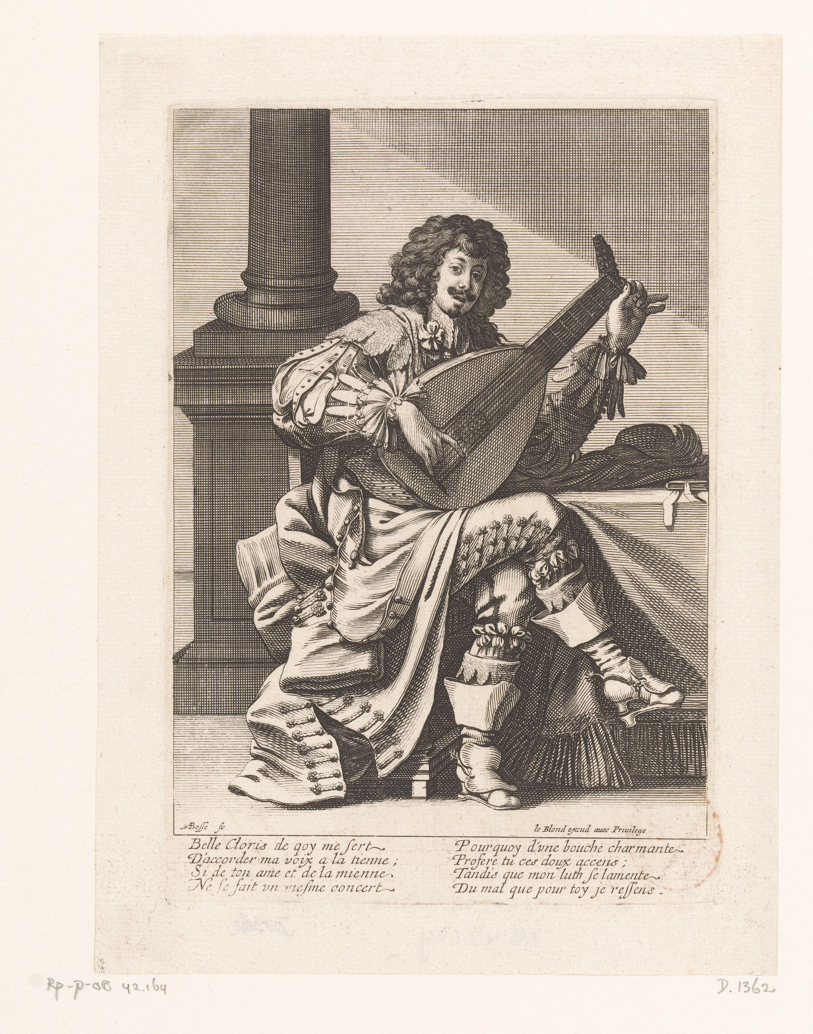 Seated Man with a Lute by Abraham Bosse
