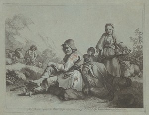 Seated Shepherd and a Peasant Woman with a Basket