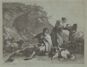 Seated Shepherd Boy and Woman Giving a Drink to a Child