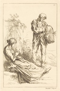 Seated Woman with Peasant Boy Holding a Basket