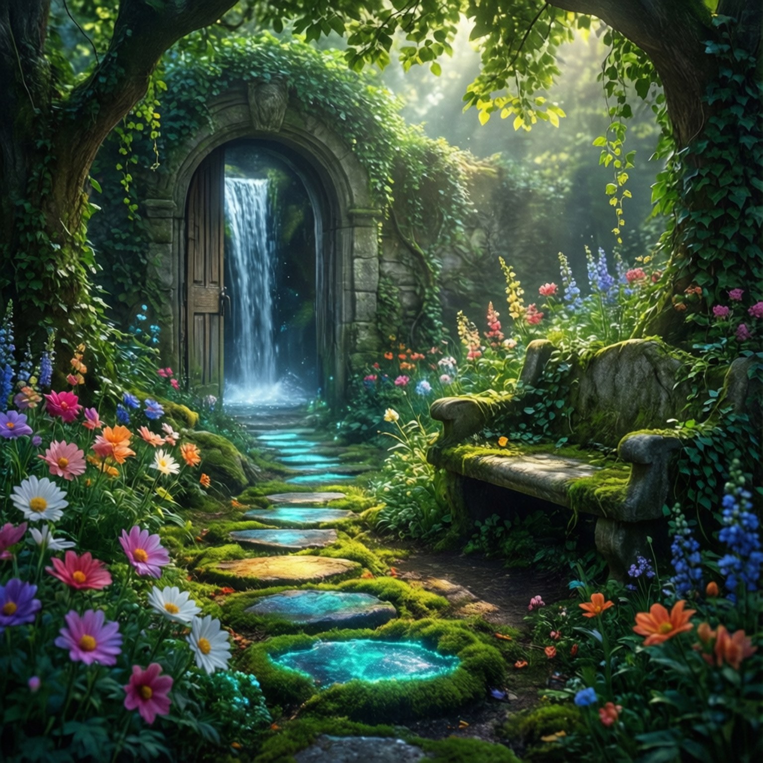 Secret Waterfall Garden Door by Wallpapers.art Studio