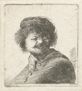 Self-portrait in a cap: laughing