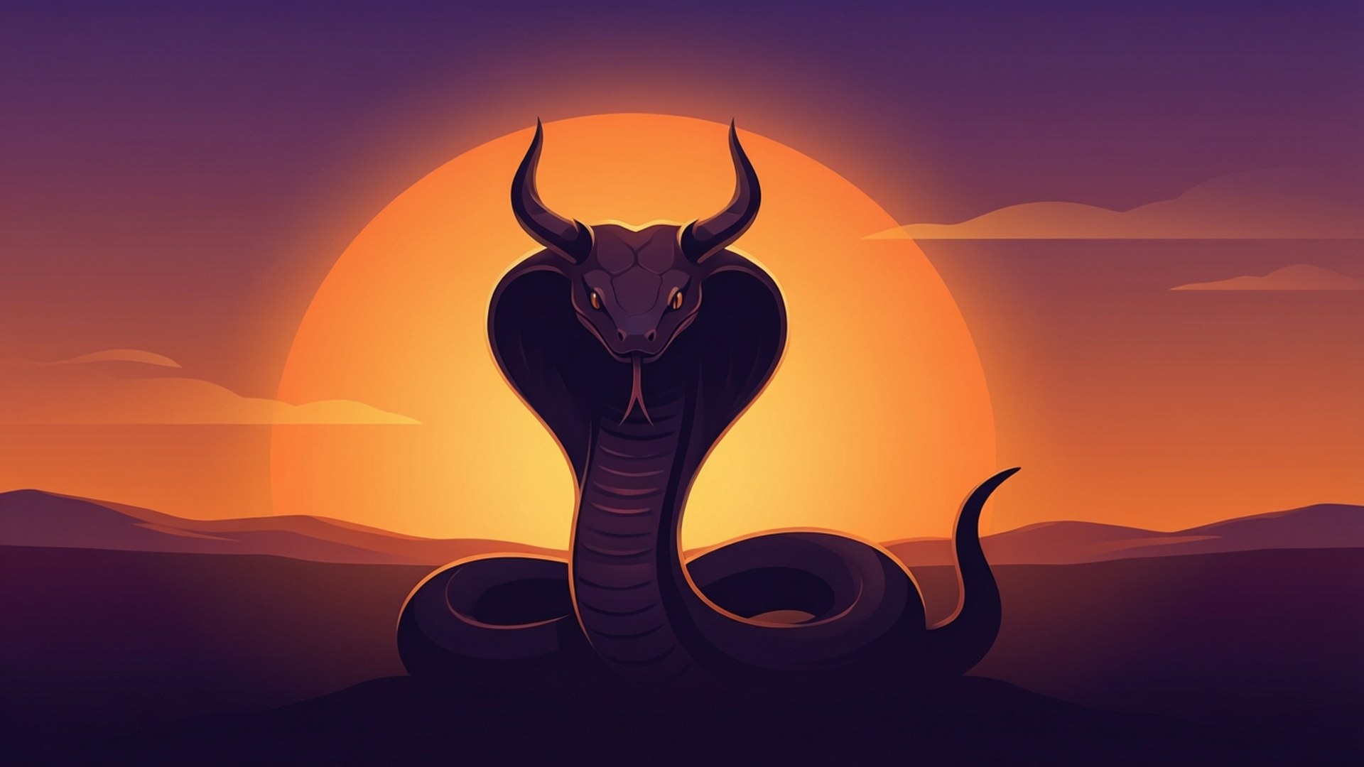 Serpent Sunset Silhouette by Wallpapers.art Studio