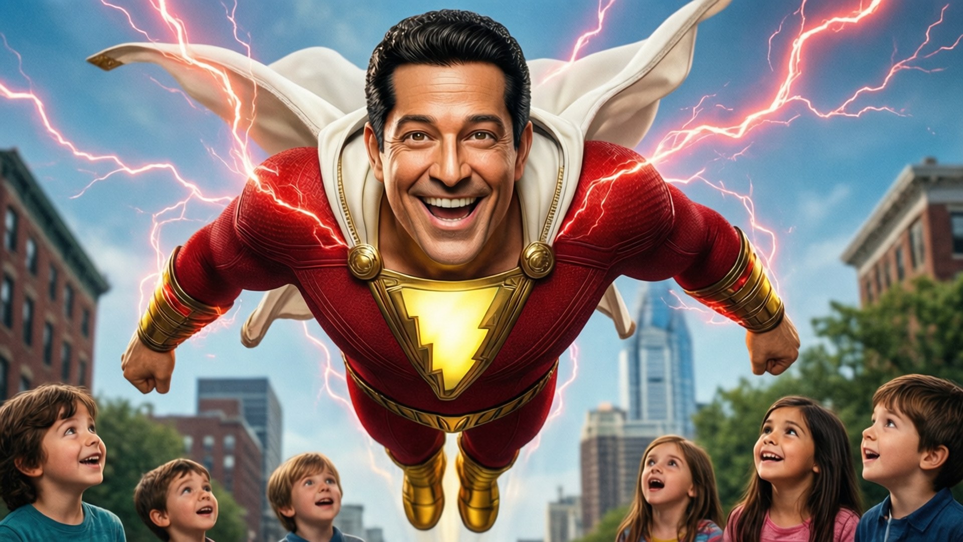 Shazam's Joyful Flight by Wallpapers.art Studio