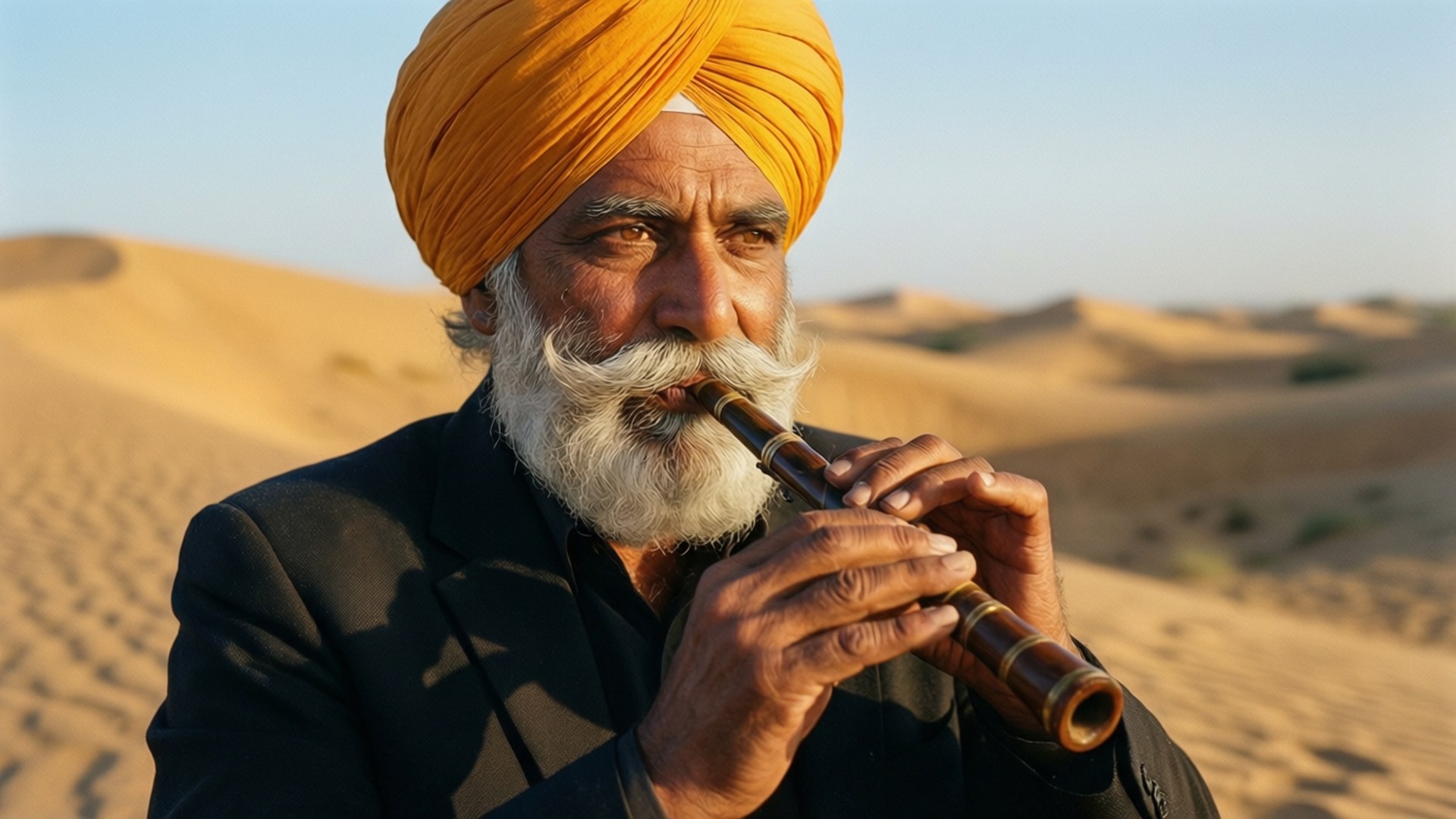 Shehnai Player on Dunes by Wallpapers.art Studio
