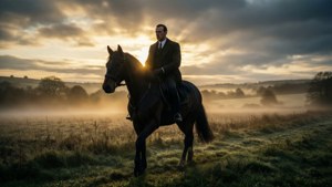 Shelby on Horseback at Dawn