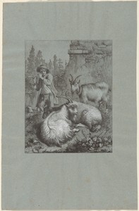 Shepherd Playing a Flute with Goats
