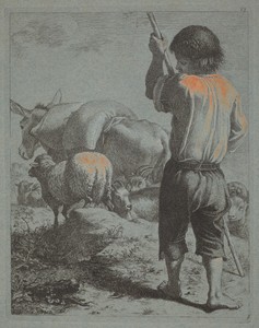 Shepherd with Donkey, Sheep and Goat