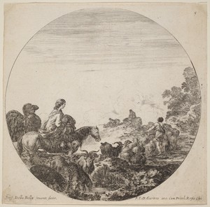 Shepherds and Flock with Woman and Camel