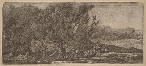 Shepherds with Their Herd Fording a Stream