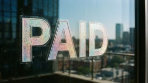 Shiny Paid Sticker on Glass