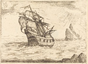 Ship Navigating Near Rocks