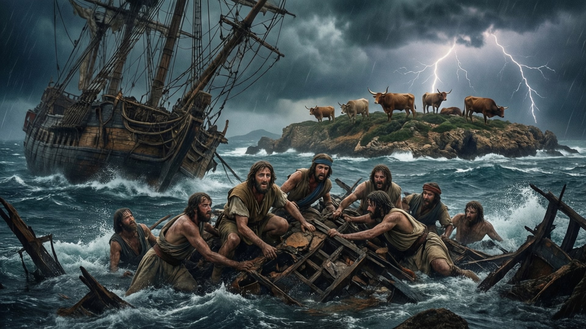 Shipwreck at Thrinacia by Wallpapers.art Studio