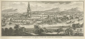 Siamees rivierlandschap met een begrafenisstoet