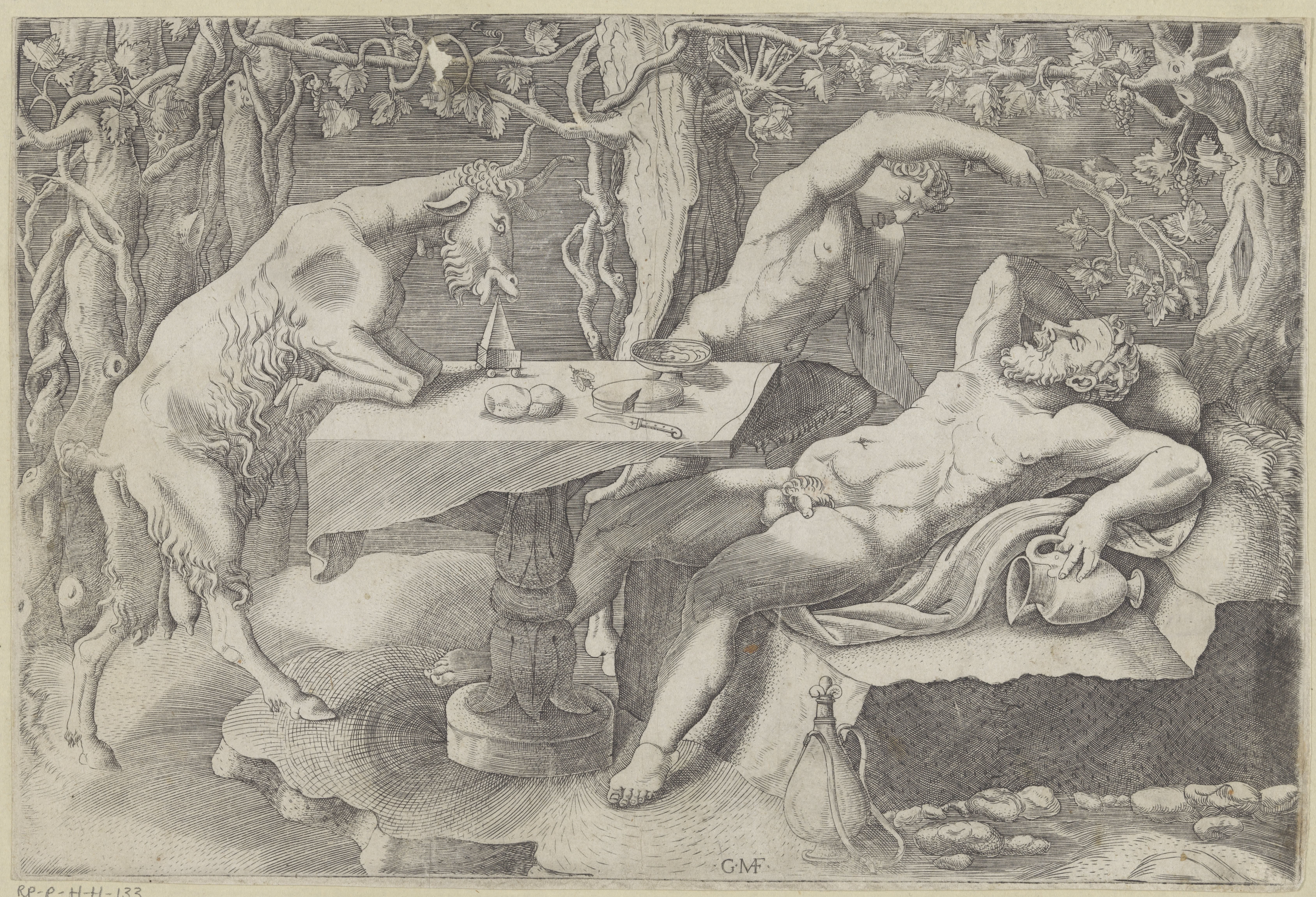 Silenus, een sater en een geit by Giorgio Ghisi