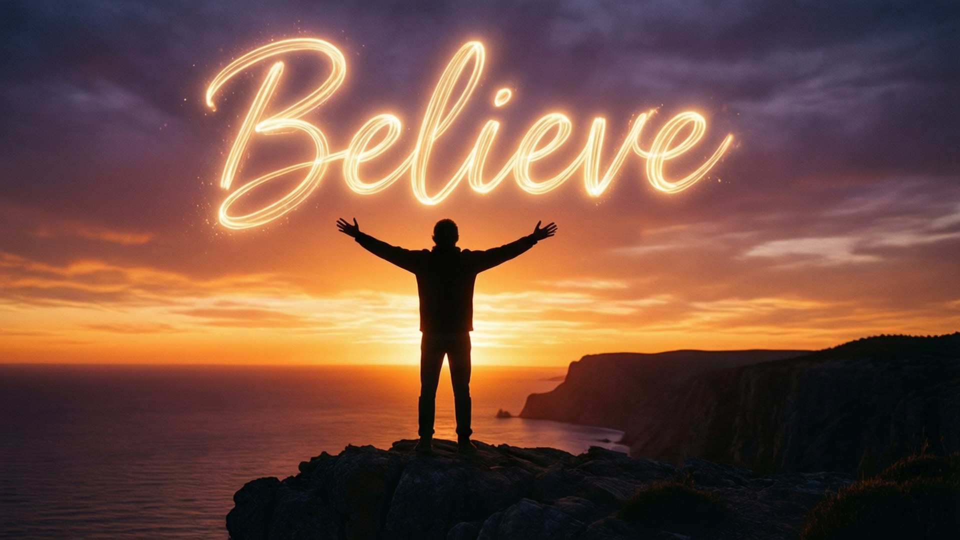 Silhouette Believe Sunset by Wallpapers.art Studio