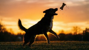 Silhouette Dog Catching Treat