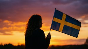 Silhouette Holding Flag
