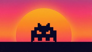 Silhouette Space Invader Sunset