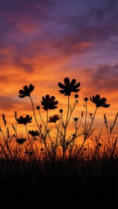 Silhouette Sunset Wildflowers
