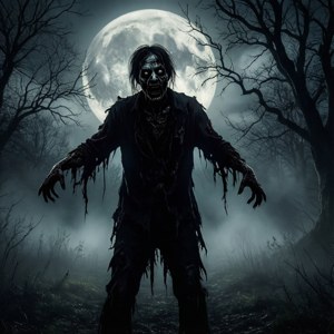 Silhouette Zombie Under Full Moon