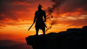 Silhouetted Warrior Sunset