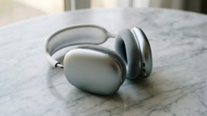 Silver AirPods on Marble