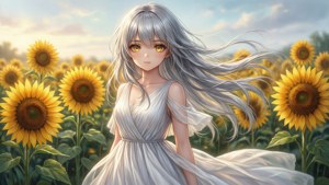 Silver Hair Sunflower Field
