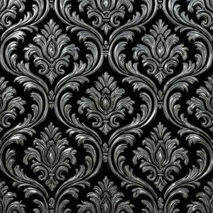 Silver Sheen Black Damask