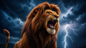 Simba Roaring in Storm