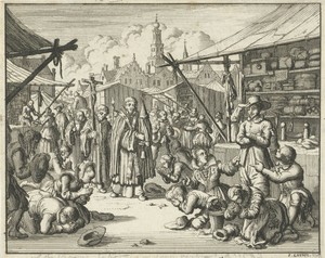 Simon de Kramer weigert te Bergen op Zoom voor een processie te knielen, 1553