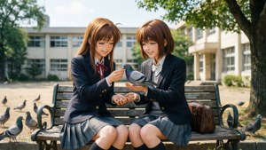 Sisters Feeding Pigeons