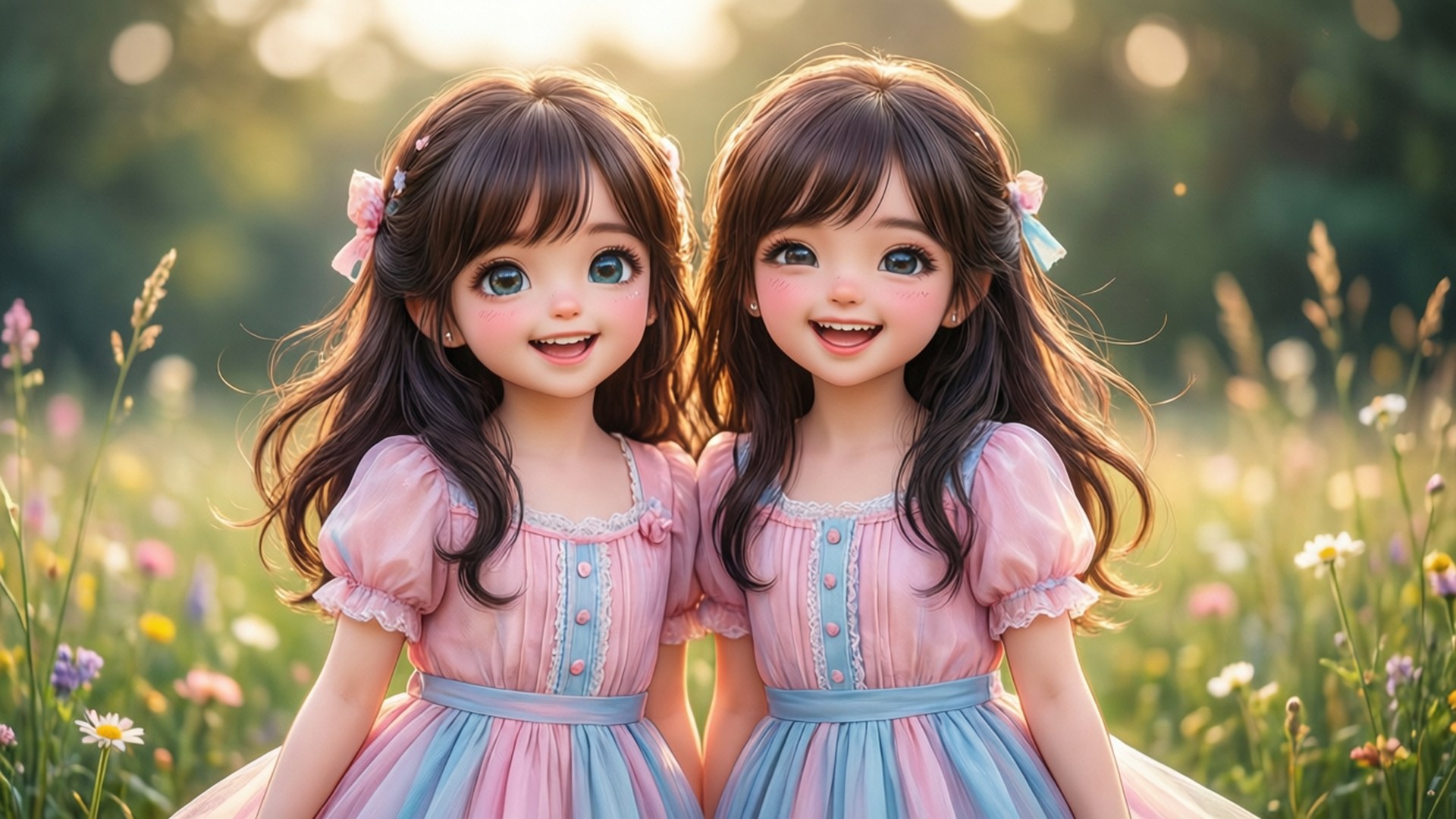 Sisters in the Meadow by Wallpapers.art Studio
