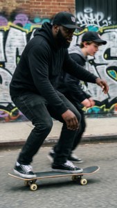 Skateboarding Dad and Son