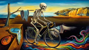 Skeleton on Psychedelic Bike