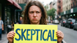Skeptical Sign Holder