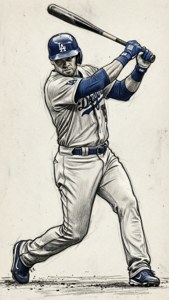 Sketch of Dodgers Player Swinging