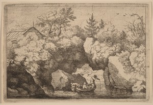 Skiff under a Cleft Rock