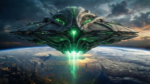 Skrull Ship Over Earth