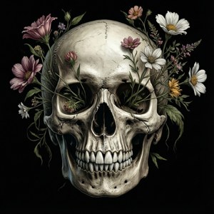 Skull Flowers Negative
