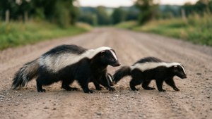 Skunk Family Crossing