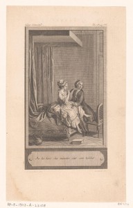 Slaapkamerinterieur met een man en vrouw zittend op een bed