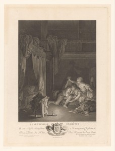 Slaapkamerinterieur met in bed sluipende jongeman