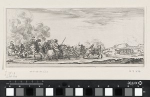 Slagveld met soldaten te paard in gevecht