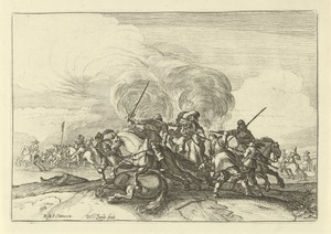 Slagveldscène met ruiters