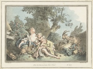 Slapende herderin en slapende Amor
